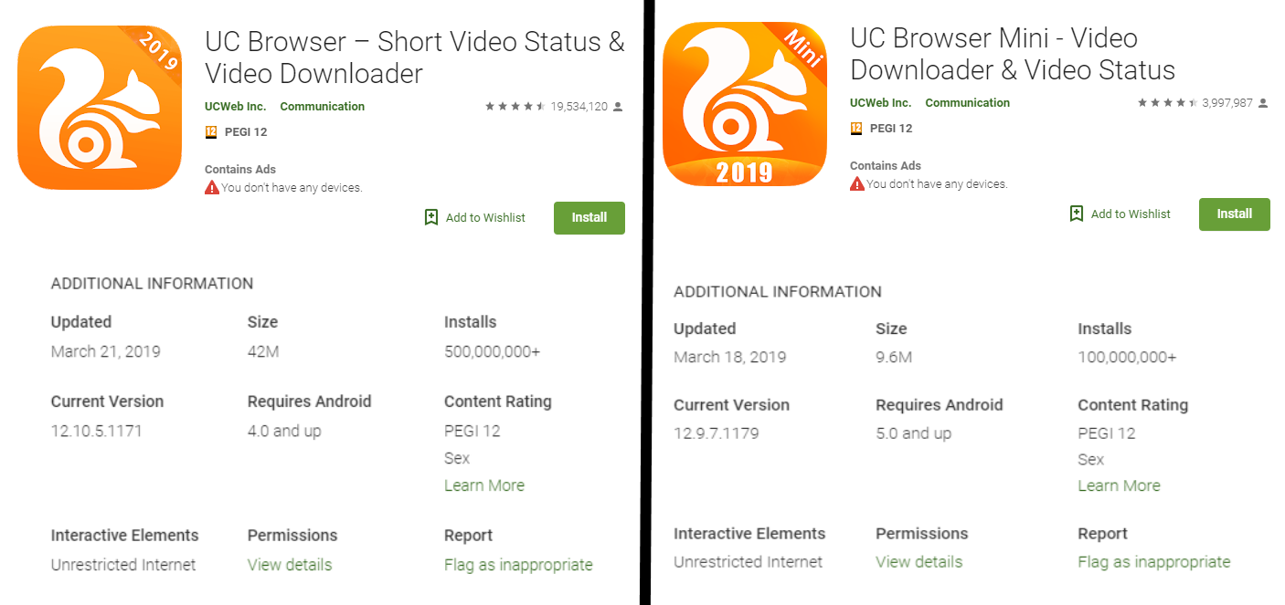 UC Browser and UC Browse Mini